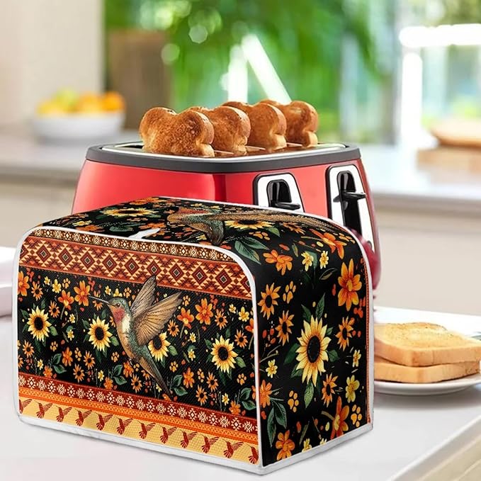 Aztec Hummingbird Sunflower Print 4 Slice Toaster Cover Fingerprint Protection Kitchen Accessories Decor Waterproof Bread Maker Cover