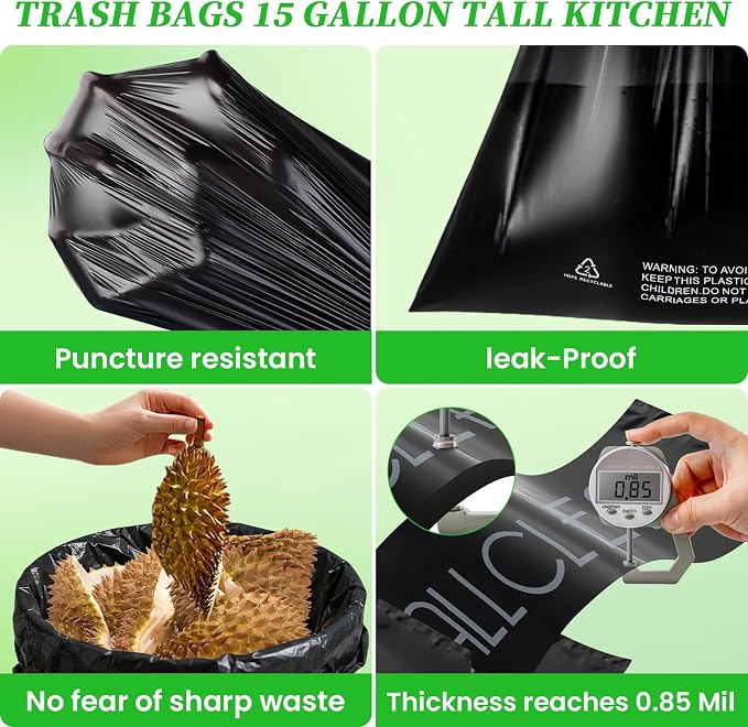 Trash Bags 15 Gallon Tall Kitchen Drawstring Garbage Bag Fit 13-15 Gal Bins | - Image 2