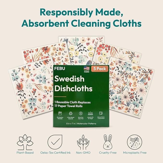 FEBU Swedish Dishcloths for Kitchen, 5 Pack, Vintage Kitchen - Image 8