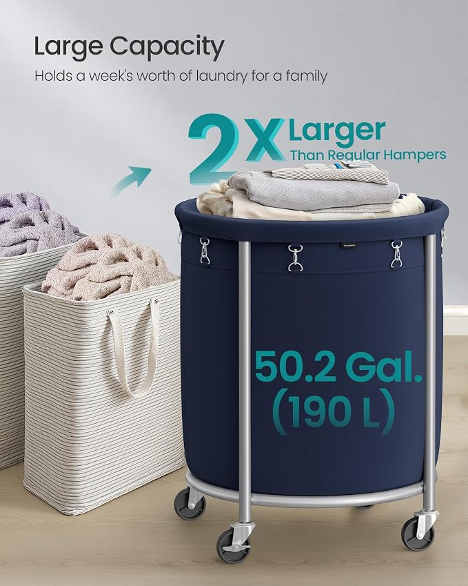 SONGMICS Laundry Basket with Wheels, Steel Frame, Removable Bag - Image 3
