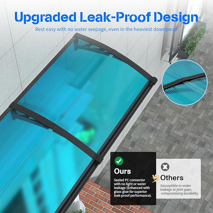 Awning for Door Entrance with Drainage Sink,32x120 Inch Awnings for Doors,Window Canopy Exterior with Plastic Steel Bracket,Polycarbonate Cover,UV,Rain,Snow Protection for House,Porch,Patio,Deck