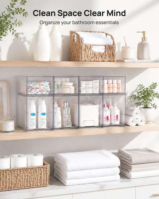 Vtopmart Clear Stackable Storage Drawers Set of 8, Plastic Organizer Bins | - Image 2