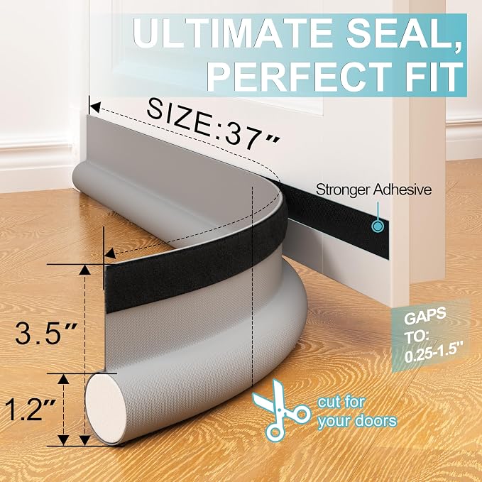 Door Draft Stopper Bottom One Sided Door Draft Blockers，37" Cutable Under Door - Image 2