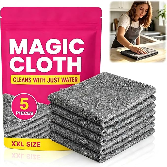 5Pcs Genie Cloth Magic Cloth, Microfiber Cleaning Cloths, Lint Free Reusable by LINARTS