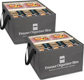 Freezer Organizer Bins, 2 Pack Collapsible Deep Freezer Organizer Bins for 15"x14"x9", freezer Storage Bins with Removable Dividers, Handles (Dark Grey, 2 Pack)