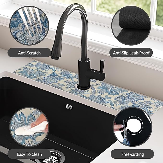 24" X 5.5" Kitchen Sink Splash Guard Faucet Mat Flora Super Absorbent Fast - Image 6