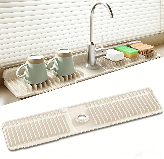 24 Inch Longer Silicone Faucet Mat, 7°Slope Fast Self-draining | Faucet Mat by SOCORIA