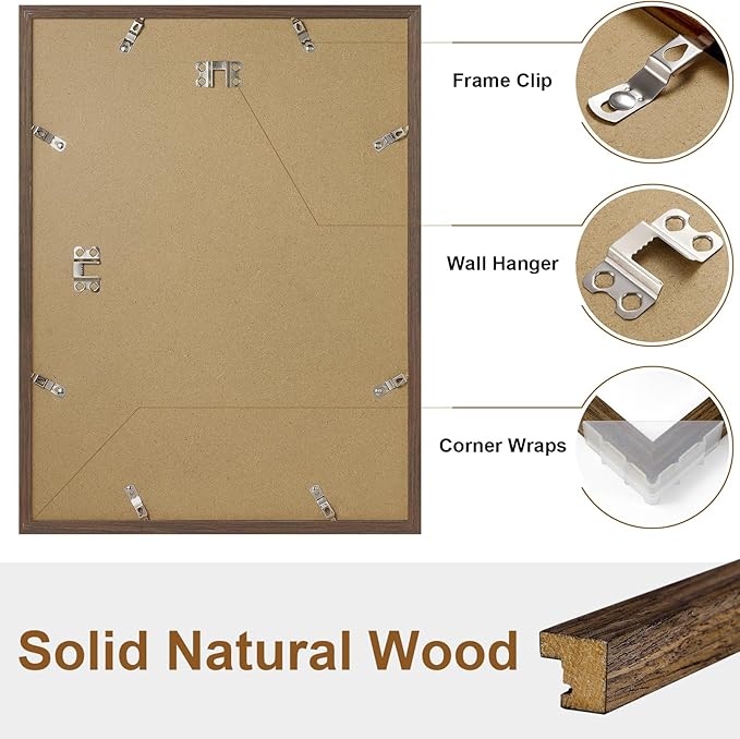 Vittanly 12x16 Picture Frame, Solid Wood Frame with Plexiglass, Includes 8.5x11 Mat, Wall Hanging for Home Decor, Brown, 1 Pack