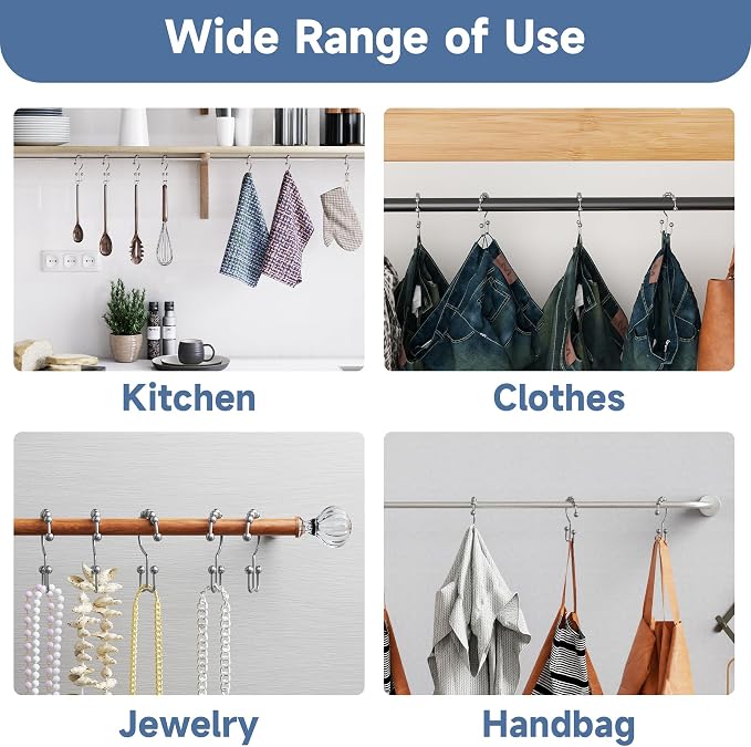 Titanker Shower Curtain Hooks Rings, Rust Resistant Metal Double Glide Shower - Image 6