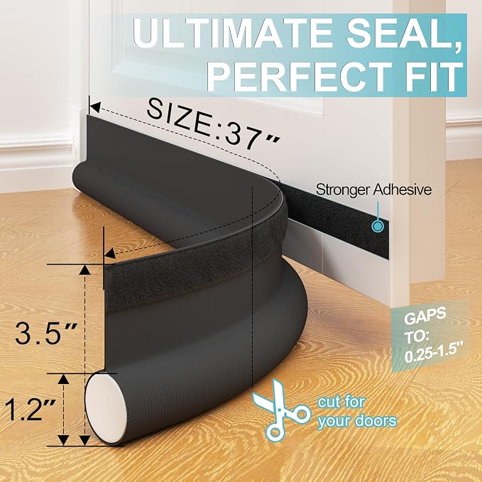 Door Draft Stopper Bottom One Sided Door Draft Blockers，37" Cutable Under Door - Image 2
