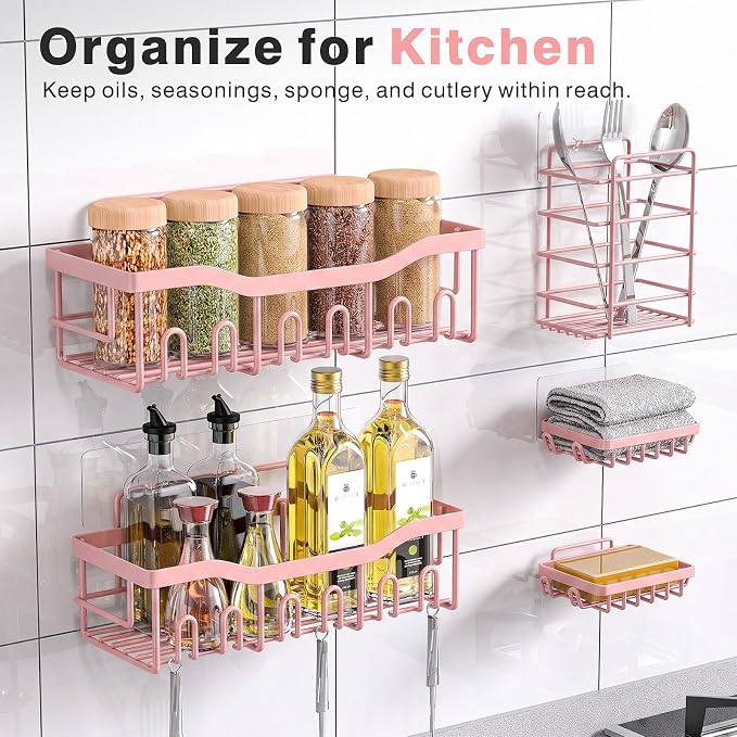 EUDELE 5-Pack Rustproof Stainless Steel Shower Caddy – No Drill Adhesive - Image 7