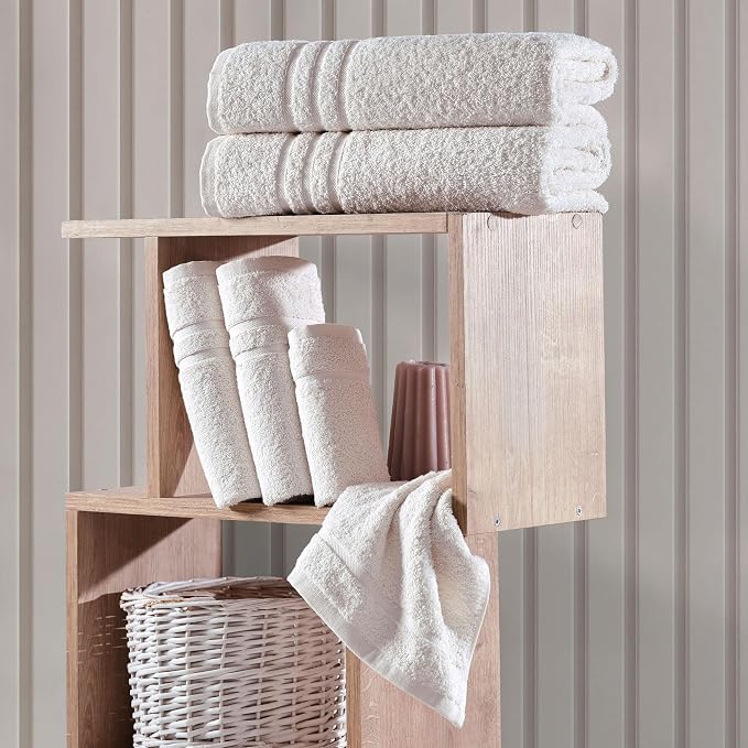 Hawmam Linen Cream 6 Piece Bath Towels Set - Image 5