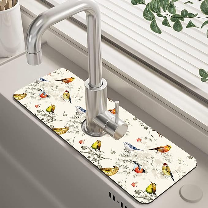 Vintage Watercolor Birds Dish Drying Mat by Unknown