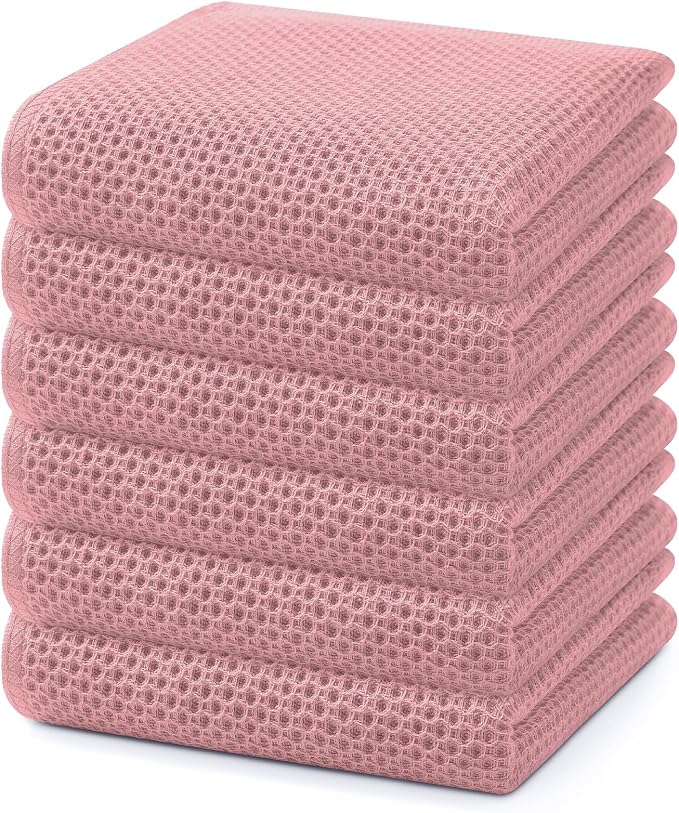 Homaxy 100% Cotton Waffle Weave Kitchen Dish Towels 6-Pack, Dried Rose | 13 x by Homaxy
