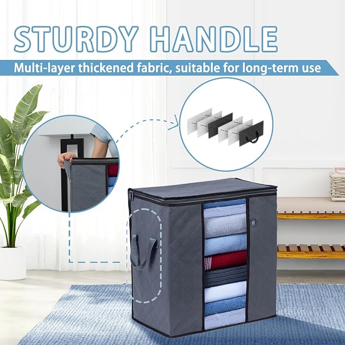 VENO 3 Pack Large Clothes Storage Bag w/Reinforced Handle 16 Gallon | Thick - Image 2