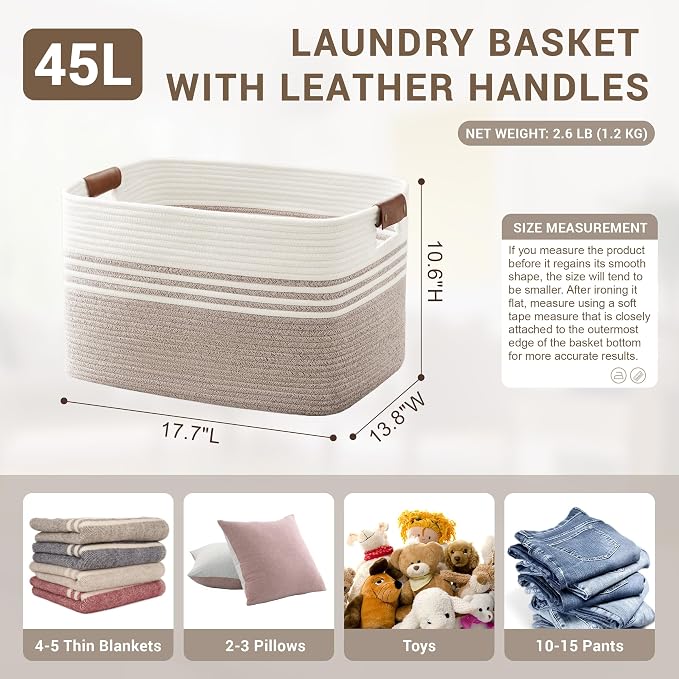 45L Small Woven Laundry Basket Hamper - Image 2