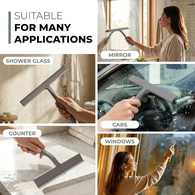 Silicone Shower Squeegee with 3-in-1 No-Drill Mount, Streak-Free & No-Squeak - Image 6