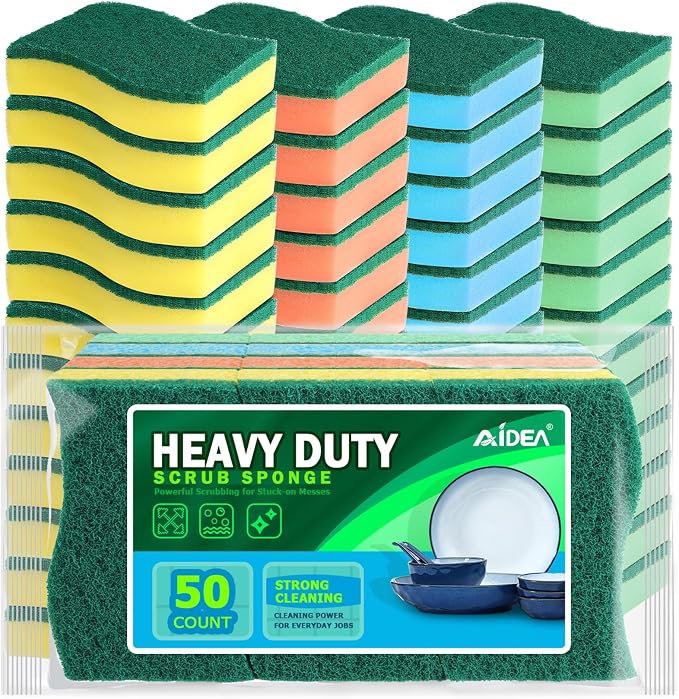 AIDEA Sponges Kitchen, 50-PK Heavy Duty Dish Sponge Kitchen, Scrub Sponges | by AIDEAHOME