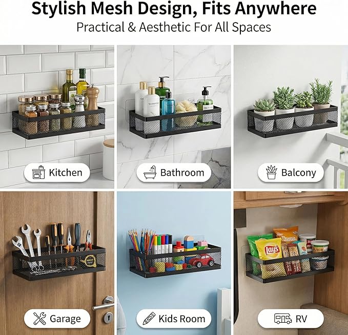PUSDON Mesh Shower Caddy Wall Mount, Heavy Duty Adhesive Bathroom Shelf - Image 4