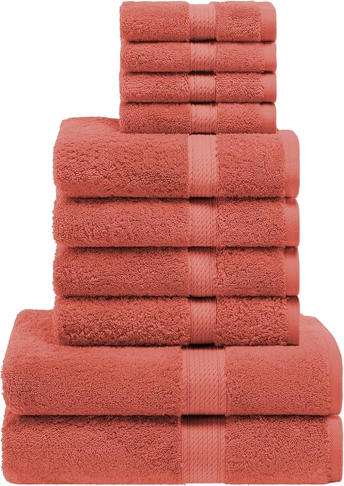 SUPERIOR Egyptian Cotton Ultra Plush & Absorbent, 10 Piece Set, Coral | Quick by SUPERIOR