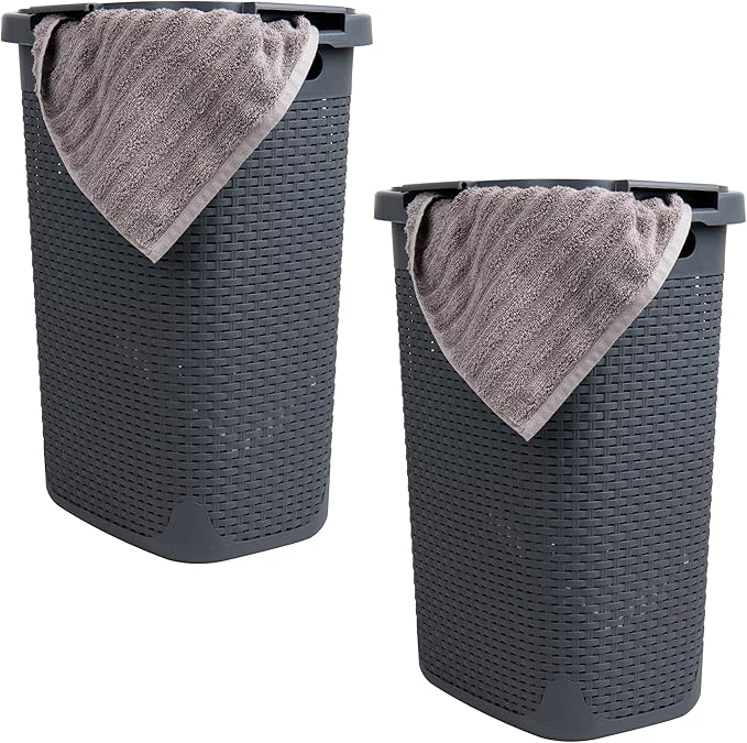 Mind Reader 60L Slim Laundry Hamper, Clothes Basket, Wicker Style, 17.65"L x by MindReader
