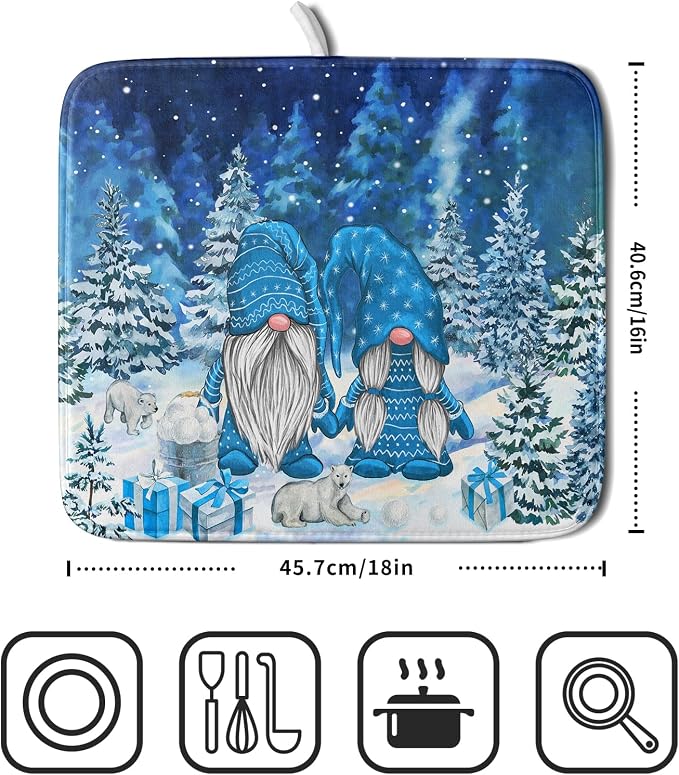 Winter Blue Gnome Dish Drying Mat - Image 2