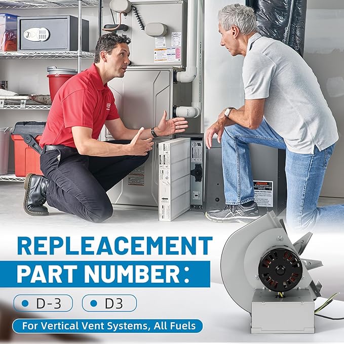 D-3 Inline Chimney Draft Inducer Fan 115V Replaces Tjernlund D-3,D3,for Vertical Vent Systems,All Fuels