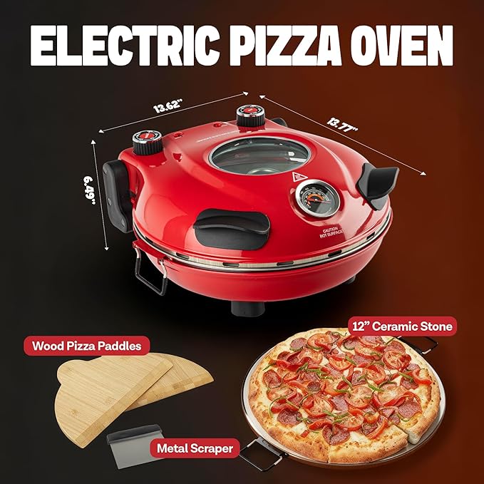 PIEZANO Crispy Crust Pizza Oven by Granitestone – 12 Inch Electric Pizza Oven Indoor Countertop Maker with Ceramic Stone Heats up to 800˚F for Delicious Stone Baked Pizzeria Style Pizza at Home