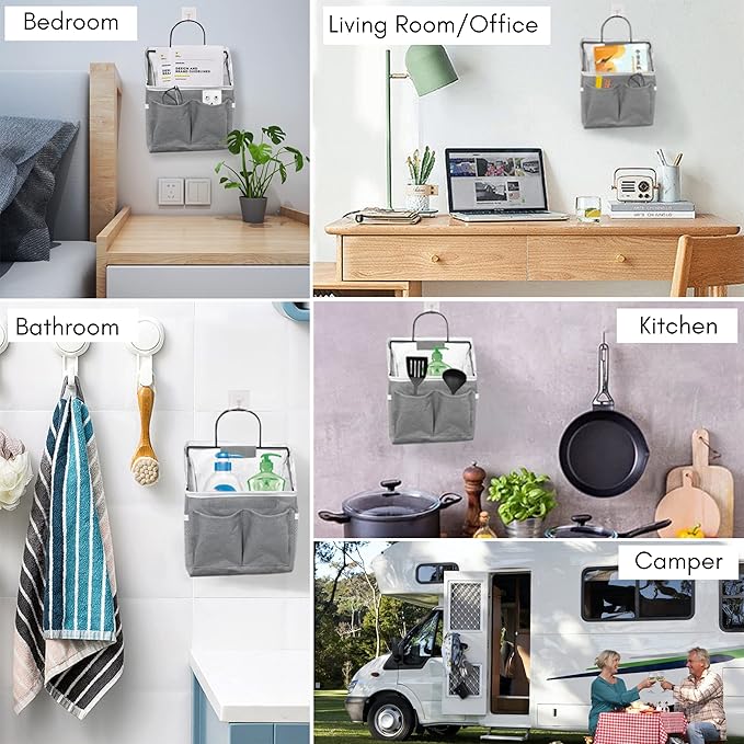 Kanrichu 3pcs Wall Hanging Organizer Bag, Linen Fabric Door Hanging Storage - Image 2
