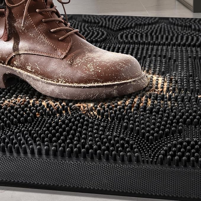 FRAMICS Rubber Doormat 24x36 Inches Heavy Duty - Non-Slip, Waterproof Entry Mat for Outside Front Door, Low Profile Dirt Trapper for All Seasons, Patio, Garage, High Traffic Areas, Black