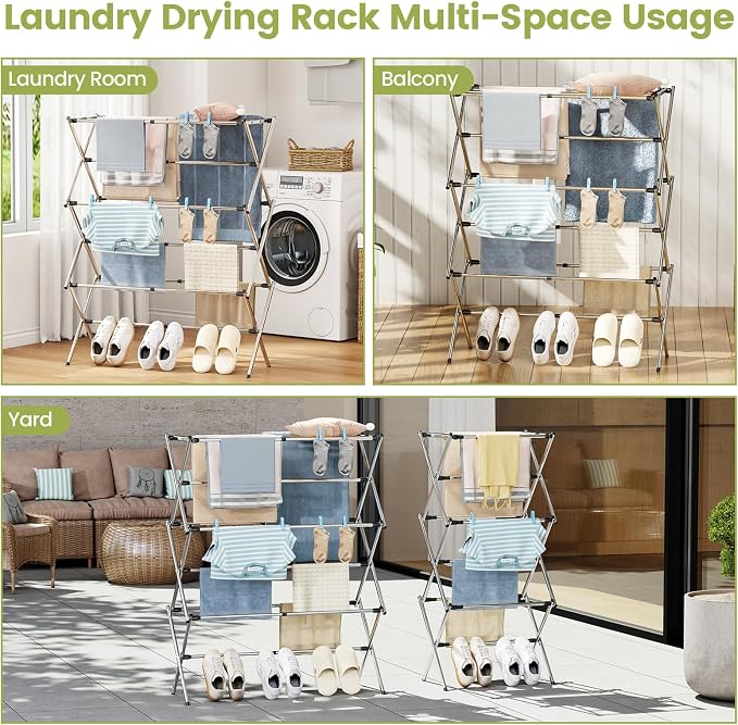 Stainless Steel Clothes Drying Rack, 45.28" H × 14.57" D | Foldable & Extendable - Image 3