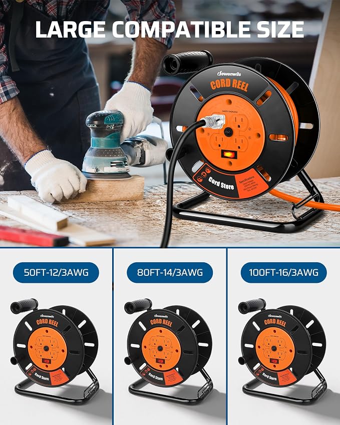 DEWENWILS Extension Cord Storage Reel, Hand Wind Retractable Open Cord Reel | - Image 5