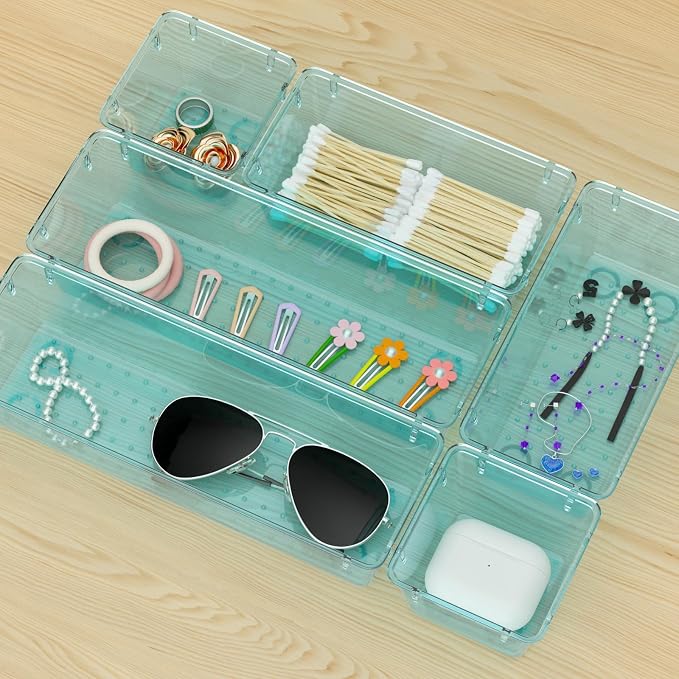 12 Pack Clear Drawer Organizer Set, Drawer Storage Trays, Storage Bins | - Image 7