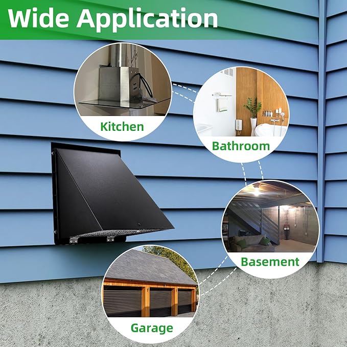 4 Inch Dryer Vent Cover Outside,Dryer Vent Cover Outdoor Wall Vent Hood Dryer Exhaust Vent Cap,Hooded Wall Vent with Screen & Damper,Wall Mount Extractor Vent for Dryer Duct AC,Galvanized Steel,Black