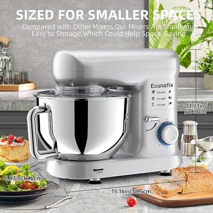 Kitchen Stand Mixer, 6.5Qt Household Stand Mixers, 660W 6+P Speed Tilt-Head Electric Dough Mixer, Food Mixers for Daily Use with Dough Hooks, Whisk, Beater
