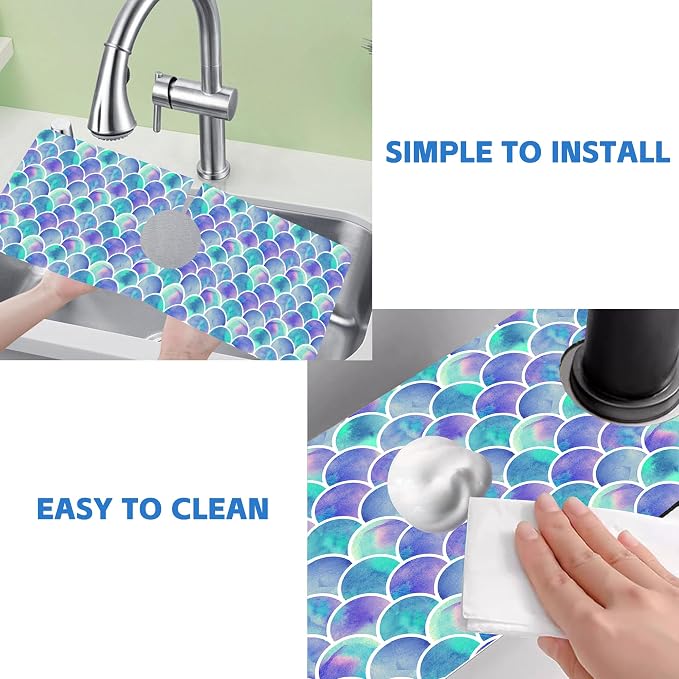 Watercolor Rainbow Scales Sink Faucet Absorbing Mat Sink Splash Guard Faucet - Image 5