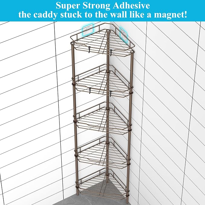 HuggieGems Metal Floor Standing Corner Shower Caddy, 5 Tier - Image 2