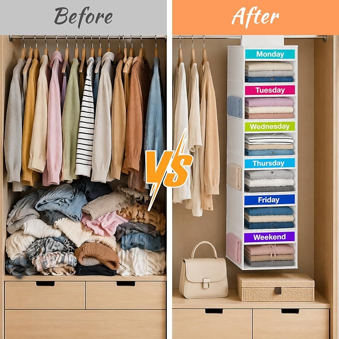 Weekly Clothes Organizer for Closet, 6-Shelf Hanging Closet Organizer - Image 5