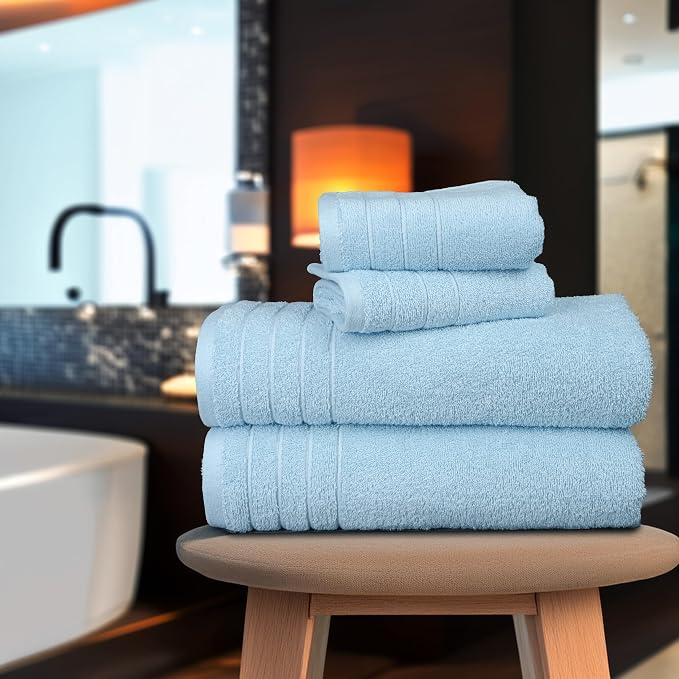 8 Piece Towel Set, 2 XL Bath, 2 Hand, 4 Washcloth, Sky Blue | 100% Cotton - Image 5