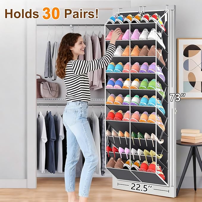 20-30 Pairs Over the Door Shoe Organizer, 10-Tier Door Shoes Rack, Handing - Image 2