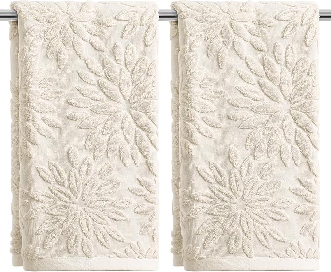 Artoid Mode 2 Pcs Beige 3D Dahlia Floral Jacquard Hand Towels by ArtoidMode
