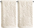 Artoid Mode 2 Pcs Beige 3D Dahlia Floral Jacquard Hand Towels by ArtoidMode