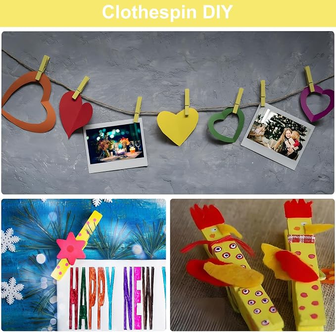 Colored Clothes pins 2.9inch 50PCS Yellow, Colorful ClothesPins Wooden Clips - Image 2