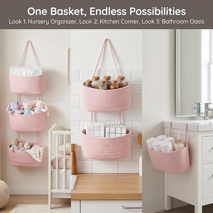 Hanging Basket, Over Door Organizer, 3 -Tier Wall Basket - Image 4