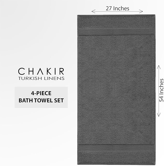 Chakir Turkish Linens 100% Cotton 4-Pack Bath Towels 27x54, Dark Gray | Premium - Image 5
