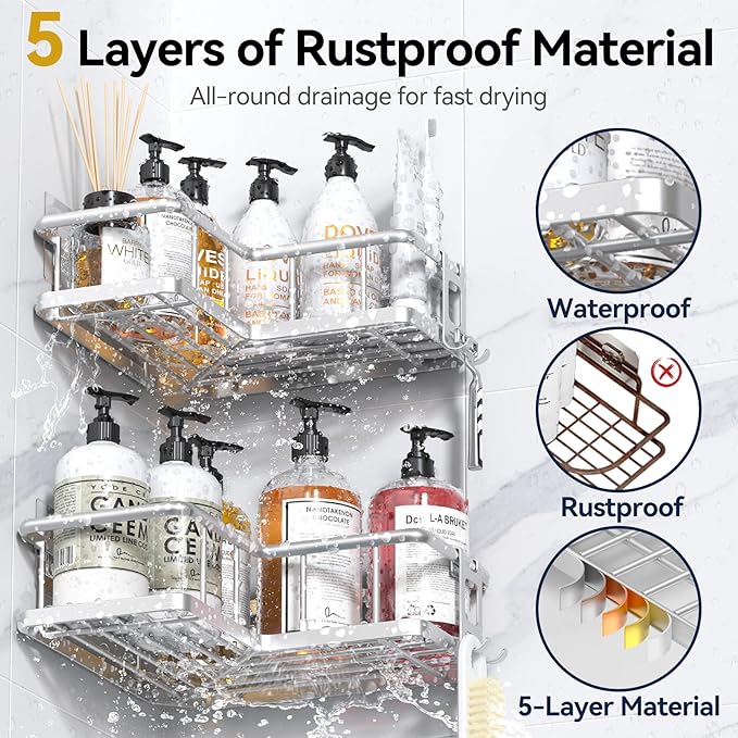 YASONIC Corner Shower Caddy Adhesive, 100% Rustproof Shower Organizer, No Drill - Image 4