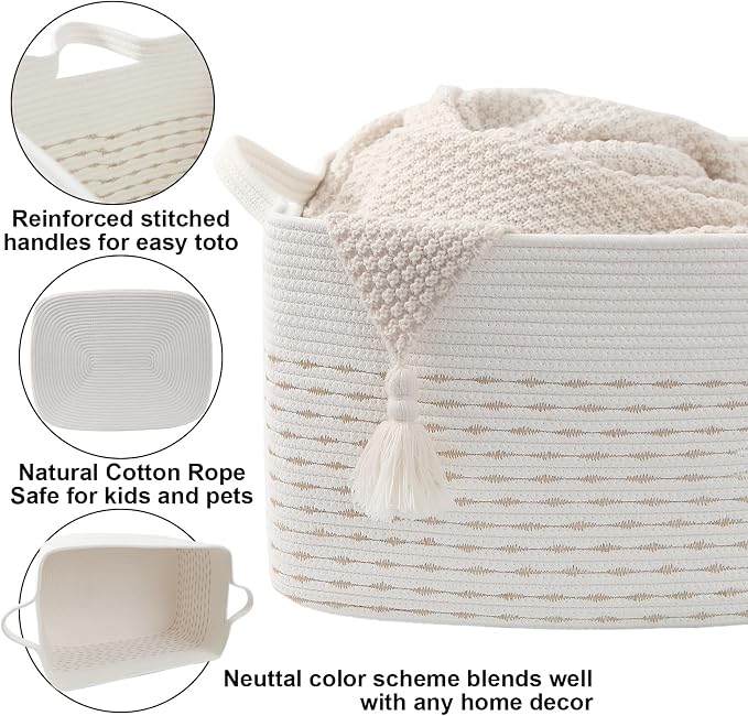 65L Large Laundry Basket with Handles, Woven Blanket Basket - Image 3