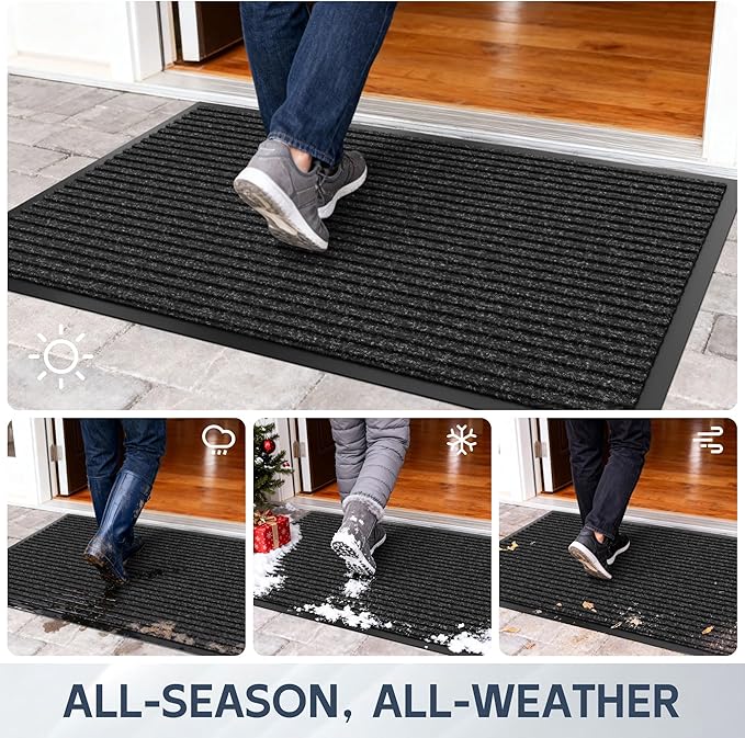 Front Door Mat, 72" x 48" Heavy Duty Indoor Outdoor Doormat, Non-Slip Welcome Mats for Entryway, Rubber Backing Low Profile Commercial Door Mats, Black Stripe
