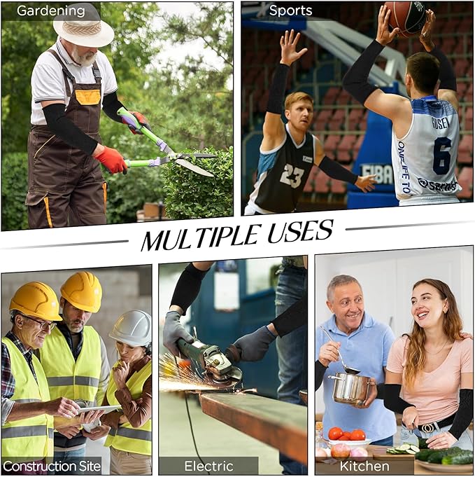 Neer 4 Pair Protective Arm Sleeves for Thin Skin Anti-Cut Burn Resistant Cover Forearm Sleeve for Cooking Construction(Black, 11.8 Inch)