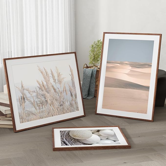 Fun Memories 17x23 Picture Frame, Solid Oak Wood Poster Frame, Photo Frame for Wall 17x23 Matted to 13x19, Tempered Real Glass, Photo Frame for Vertical or Horizontal Hanging, (Walnut Color, 1 Pack)